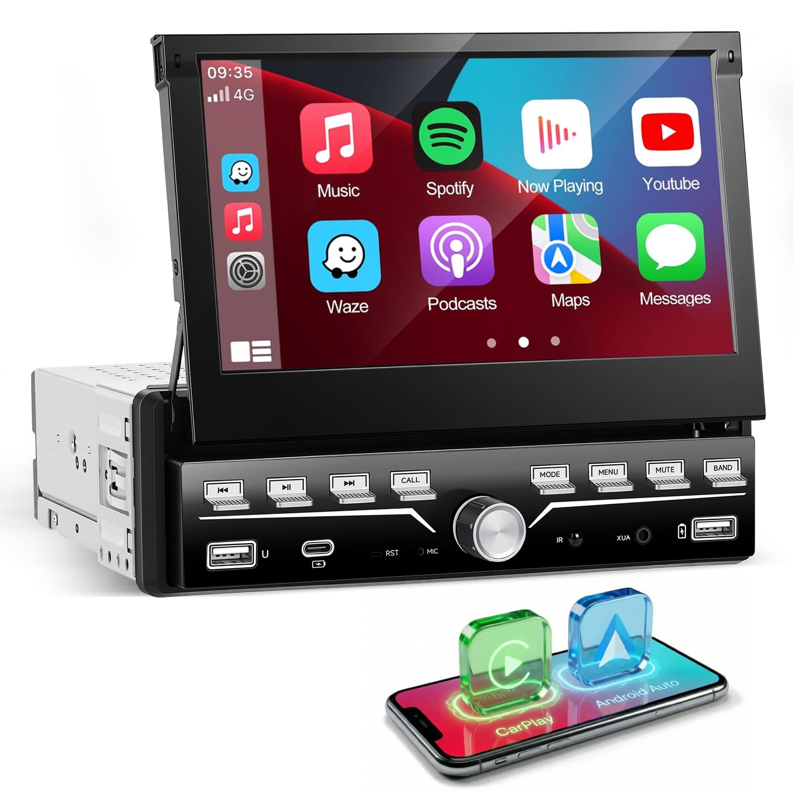 10AY-1カーオーディオ 1DIN Bluetooth CarPlay Amazon.com: Single Din Car Stereo Apple Carplay and Android Auto 1
